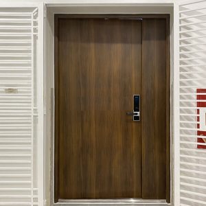 Cửa chống cháy vân gỗ 2 cánh lệch